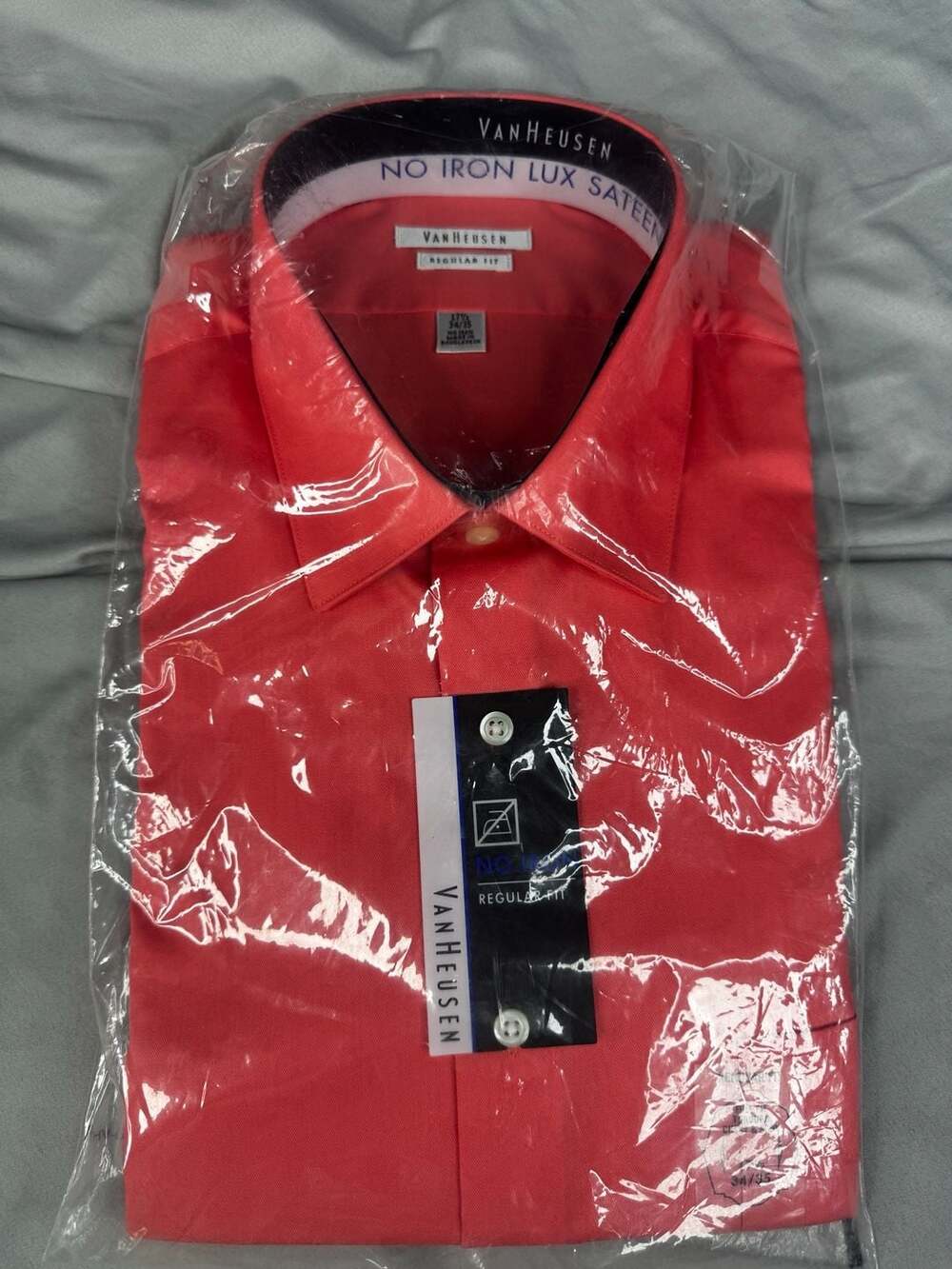 Van Heusen No Iron Lux Sateen Dress Shirt Size 17.5 34/35 Red